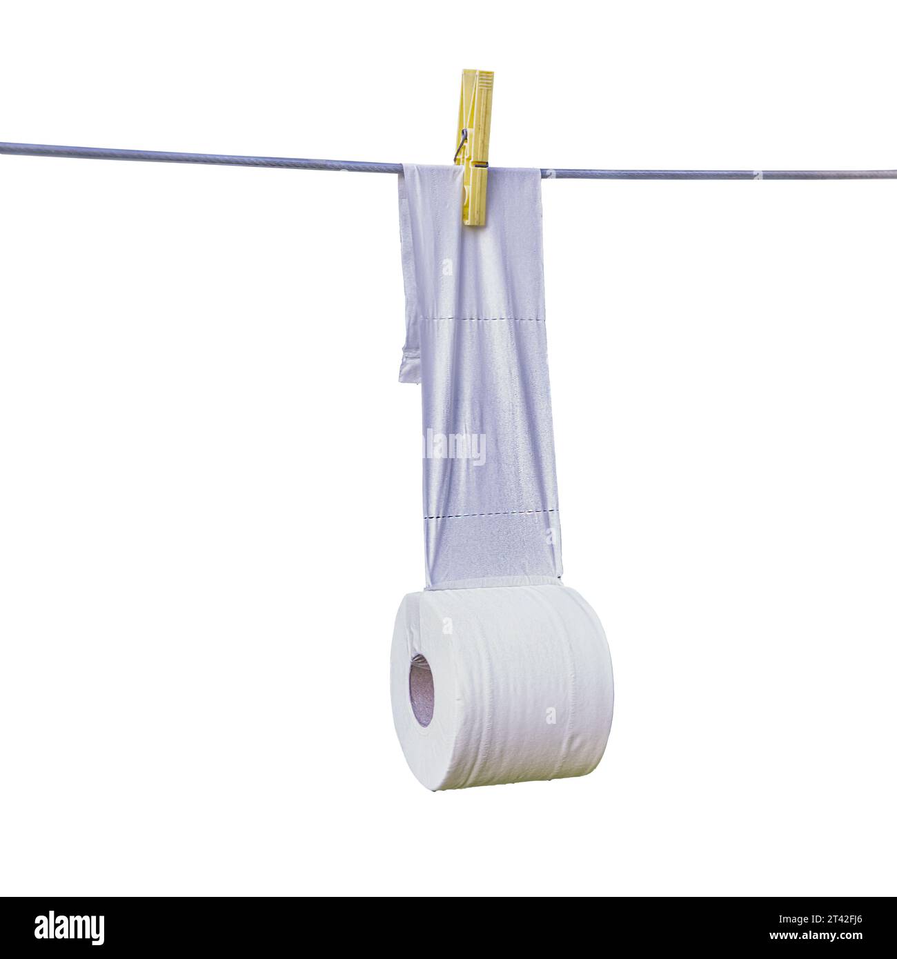 Un rouleau de papier toilette exposé à l'air dans un fond transparent Banque D'Images