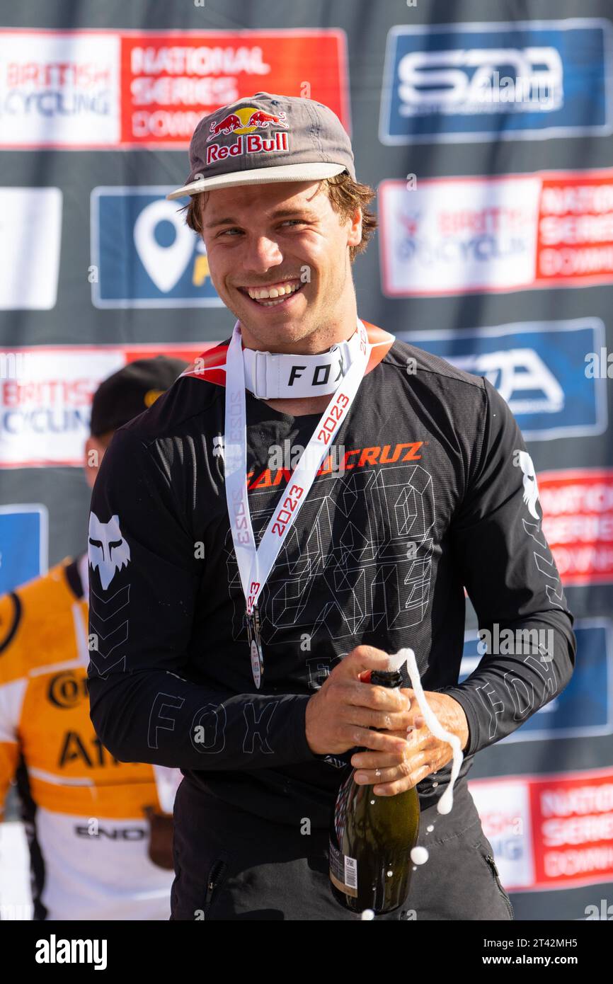 Laurie Greenland British Downhill Mountain Biker - vainqueur de la British Cycling Downhill National Series #2 de 2023 à fort William, Écosse, Royaume-Uni Banque D'Images
