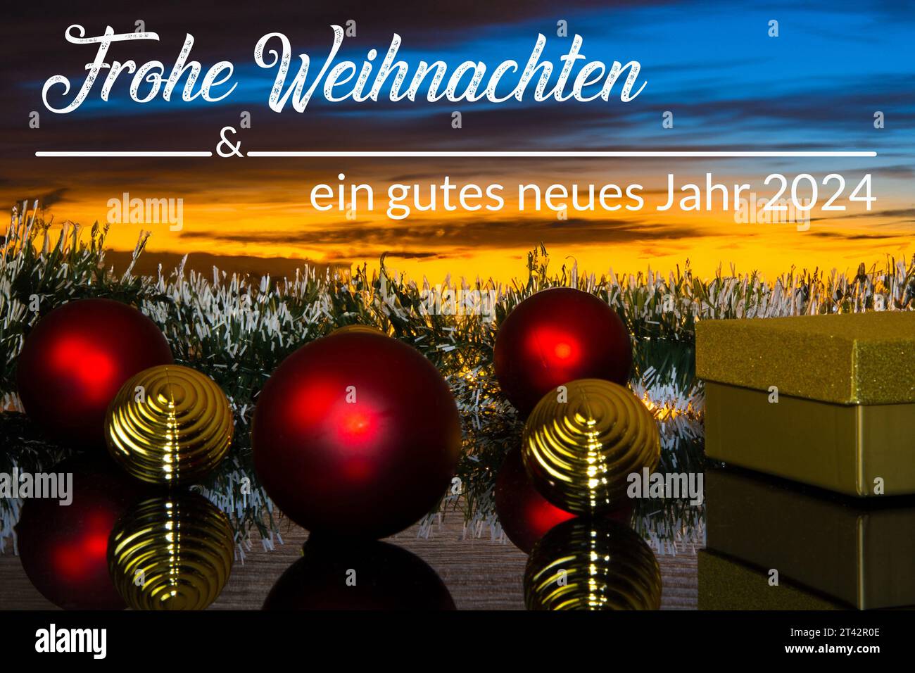 Carte de Noël avec voeux de Noël et voeux du nouvel an 2024 Photo Stock