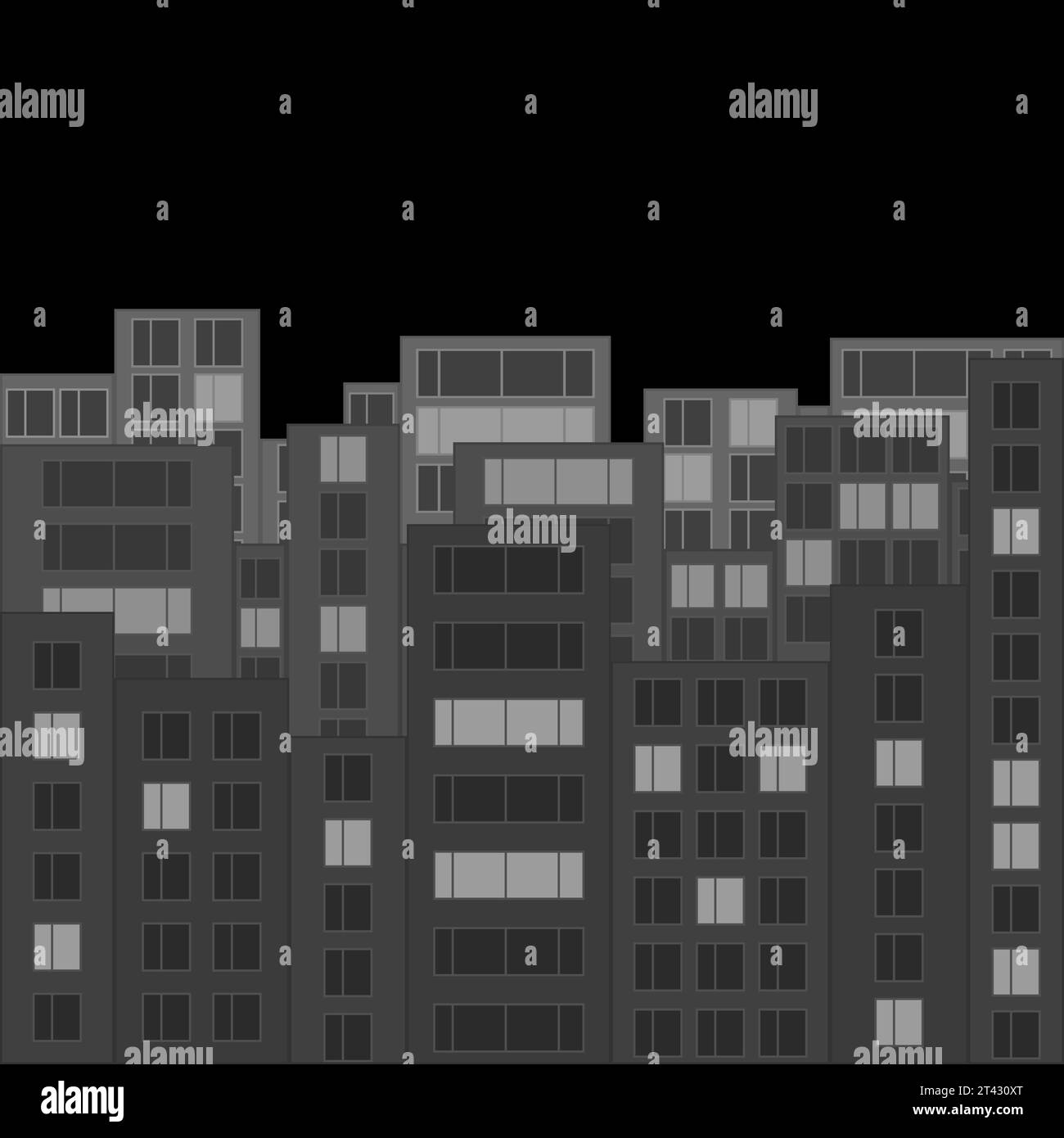 Horizon de nuit moderne de la ville. Paysage urbain gris avec silhouettes de maisons et fenêtres lumineuses. Grandes maisons la nuit. Illustration vectorielle dans le style plat. Illustration de Vecteur