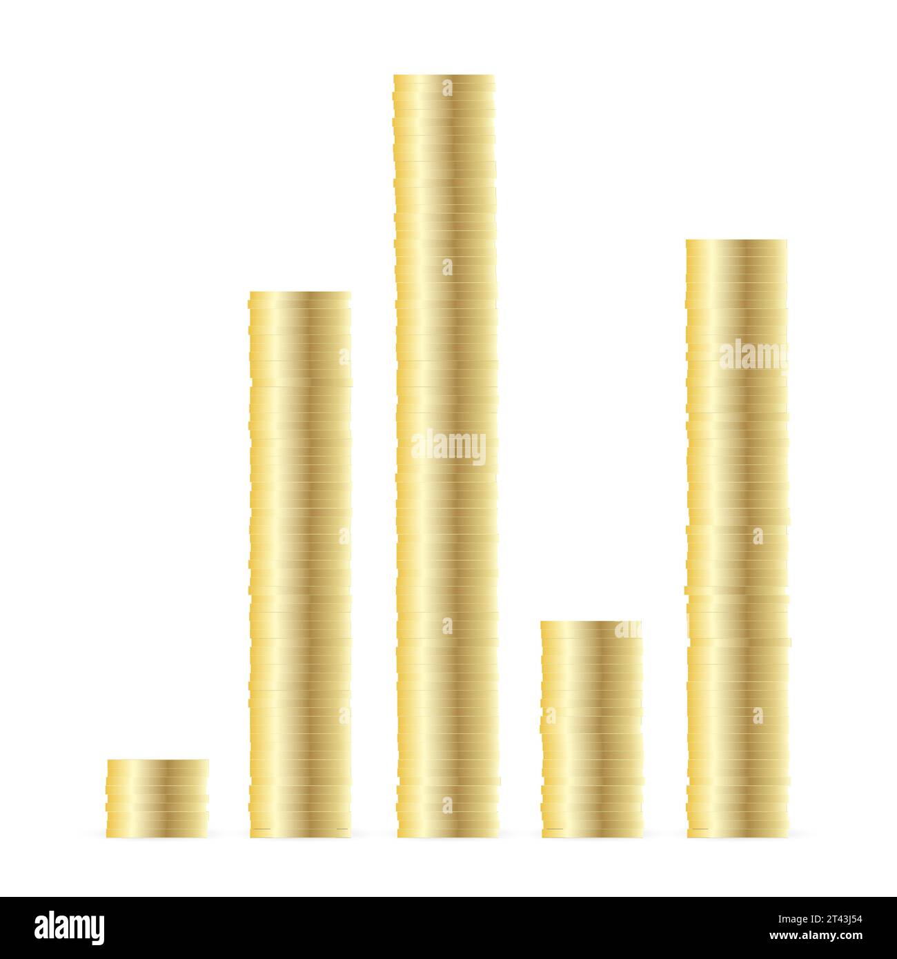Ensemble de pièces d'or en piles, vue de face, illustration vectorielle. Illustration de Vecteur