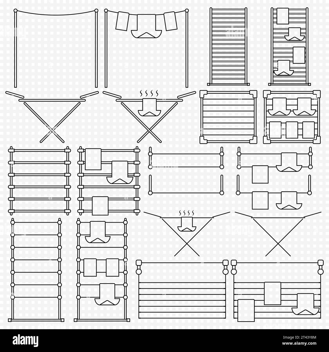 Séchoirs à linge. Jeu d'icônes de contour linéaire. Supports pour sèche-linge. Illustrations vectorielles transparentes isolées. Illustration de Vecteur