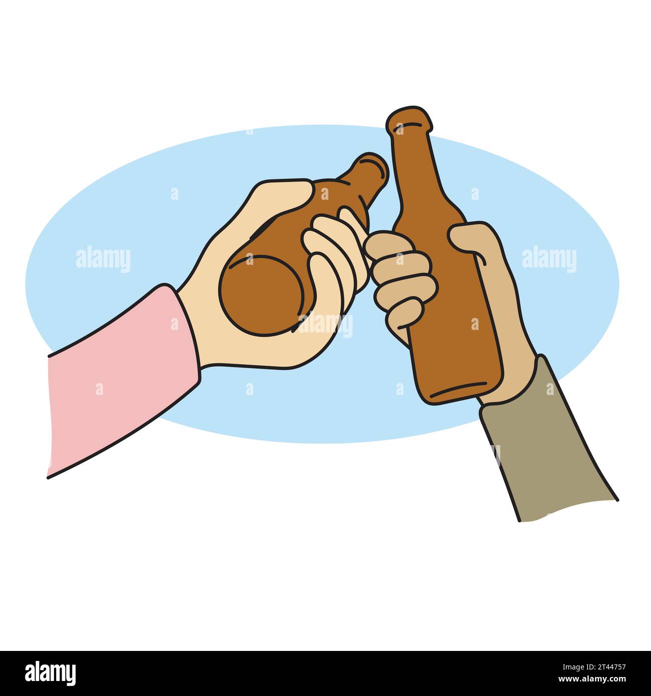 gros plan mains griller bouteille de vecteur illustration de bière dessiné à la main isolé sur fond blanc Illustration de Vecteur