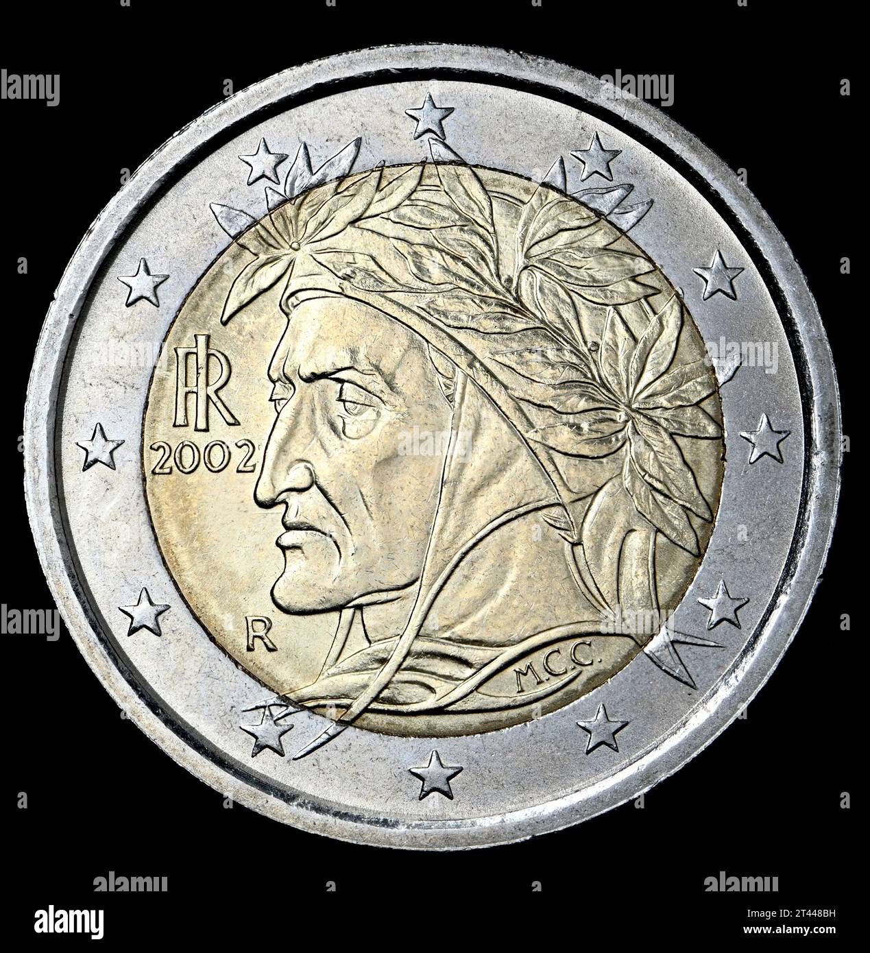 Pièce italienne de 2 euros - Portrait de Dante Alighieri par Raphael Banque D'Images