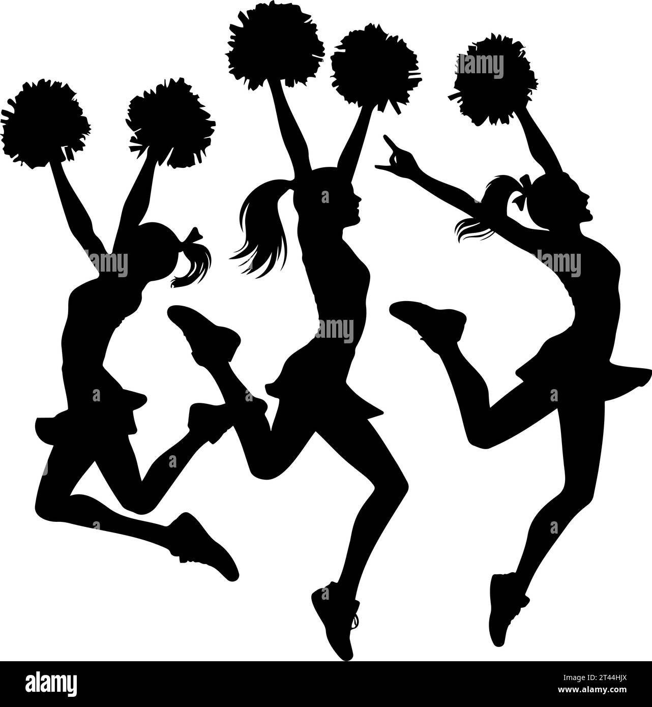 Groupe de cheerleaders en silhouette d'action. Illustration vectorielle Illustration de Vecteur