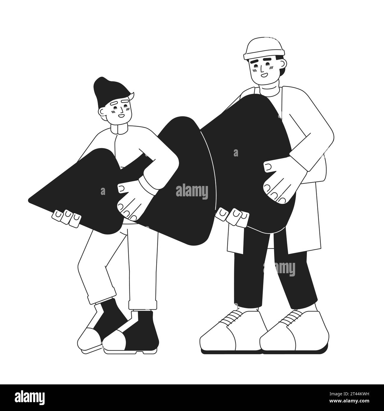 Arbre de Noël shopping ensemble dessin animé noir et blanc illustration plate Illustration de Vecteur