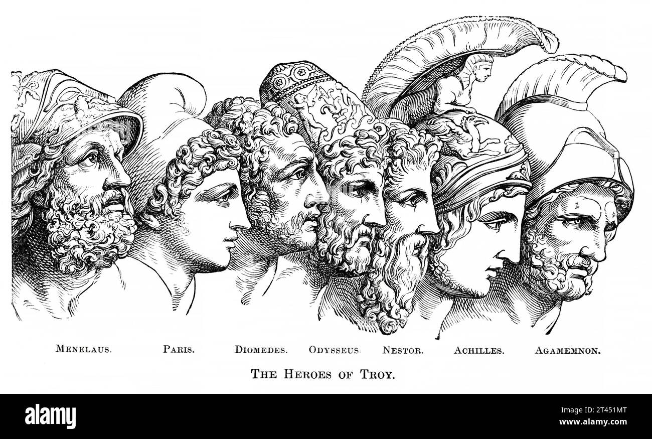 Héros de Troie. Restauré, amélioré, reproduction du livre de 1881 : l'histoire illustrée du monde pour le peuple anglais. 1881 montre les héros de la guerre de Troie et les personnages de la littérature grecque antique. Banque D'Images