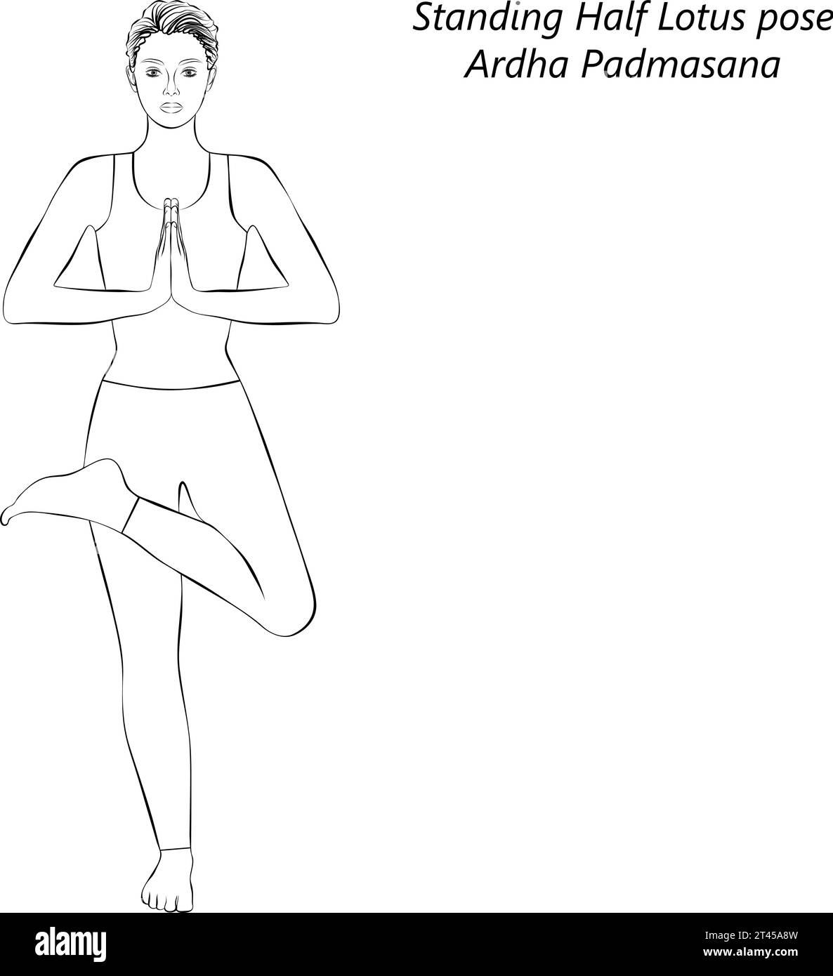 Croquis d'une jeune femme faisant du yoga Ardha Padmasana. Position debout à moitié Lotus ou à moitié Lotus Tree. Illustration vectorielle isolée. Illustration de Vecteur