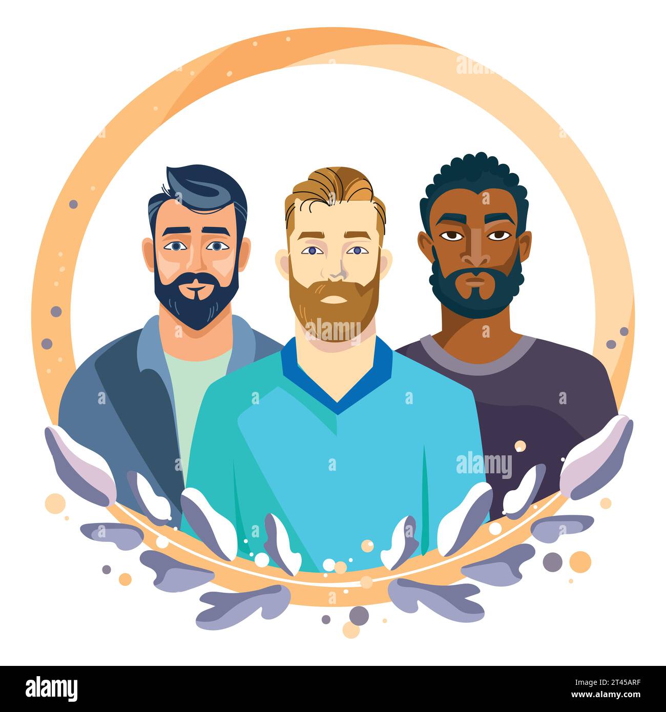 Les hommes multiraciaux ensemble illustration vectorielle.personnes de différentes couleurs de peau et de différentes nationalités.concept de la Journée mondiale des hommes ou de la fête des pères Illustration de Vecteur