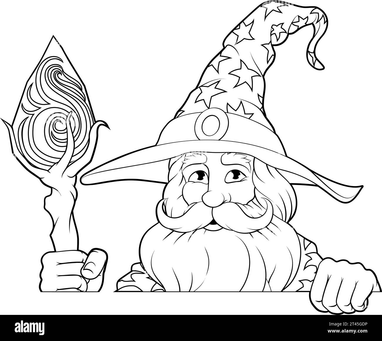 Wizard Merlin Cartoon Beard Magician Man personnage Illustration de Vecteur