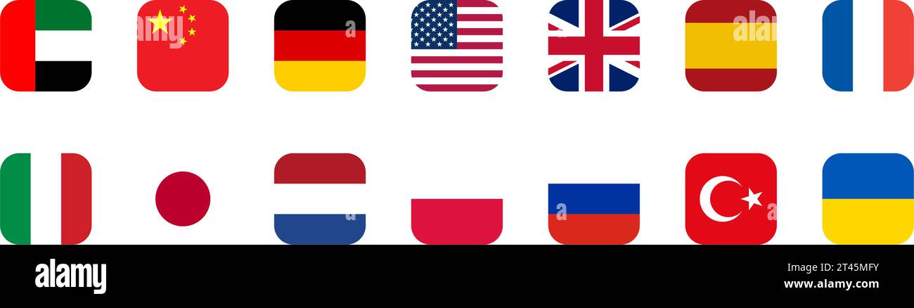 Icône de drapeau carré souple définie pour la sélection de la langue. Image vectorielle. Illustration de Vecteur