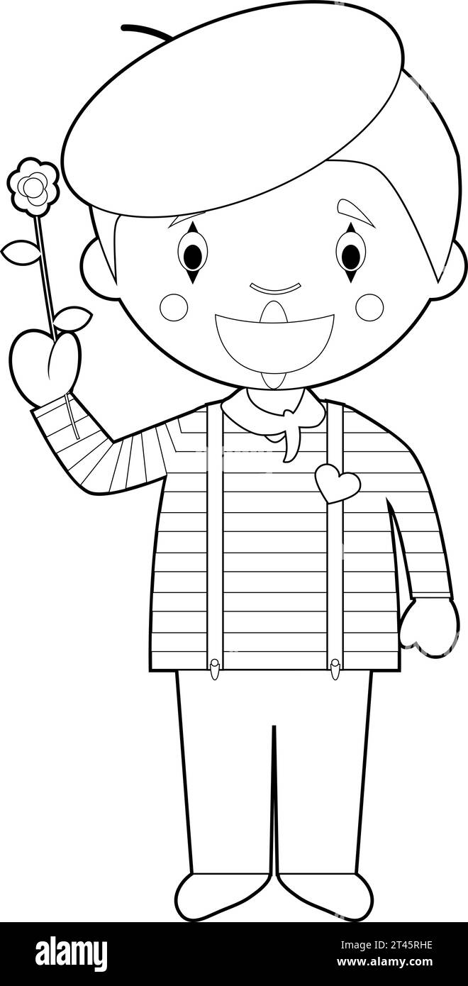 Illustration vectorielle de dessin animé facile à colorier d'un mime. Illustration de Vecteur