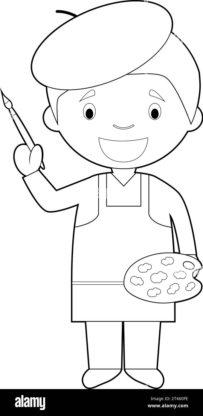 Illustration vectorielle de dessin animé facile à colorier d'un artiste. Illustration de Vecteur