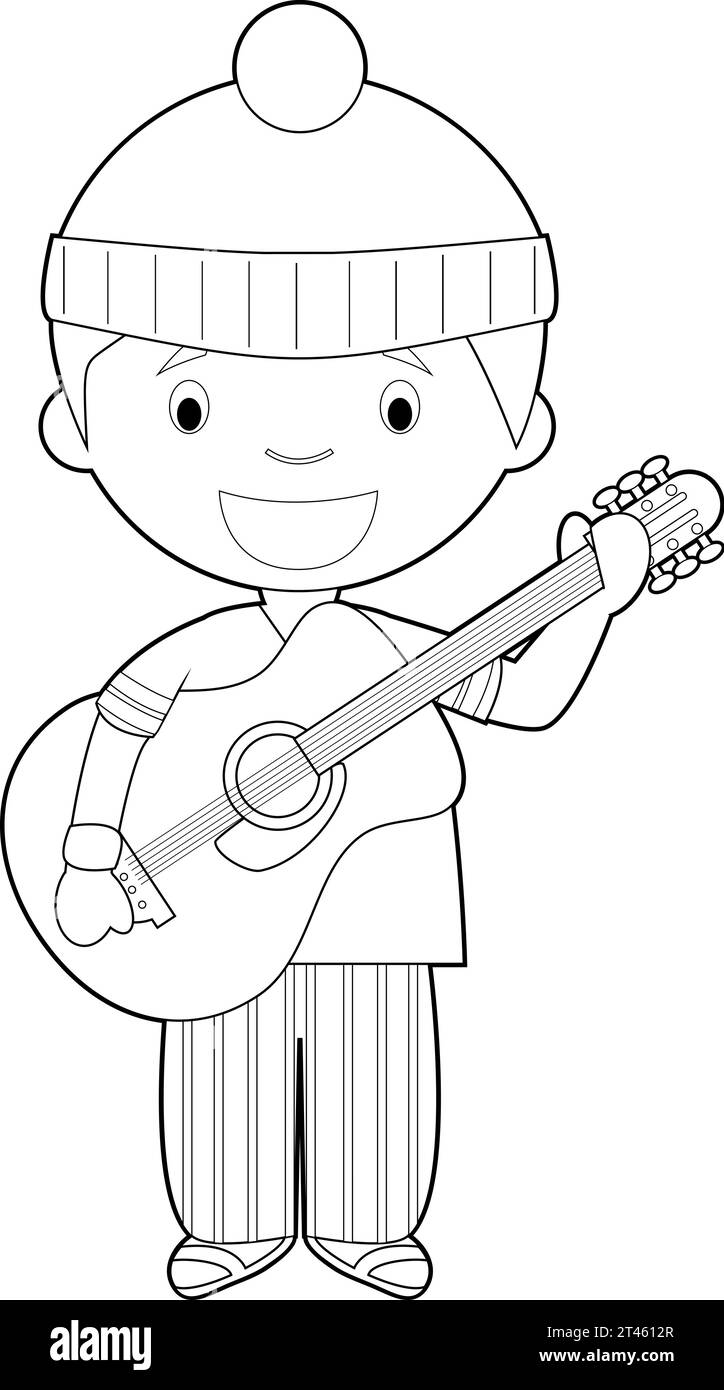 Illustration vectorielle de dessin animé facile à colorier d'un musicien. Illustration de Vecteur