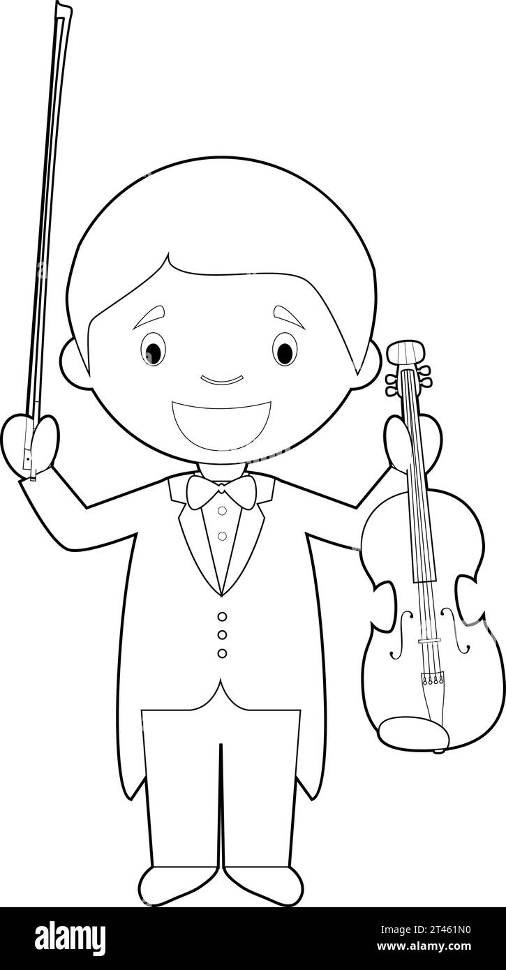 Illustration vectorielle de dessin animé facile à colorier d'un musicien classique. Illustration de Vecteur