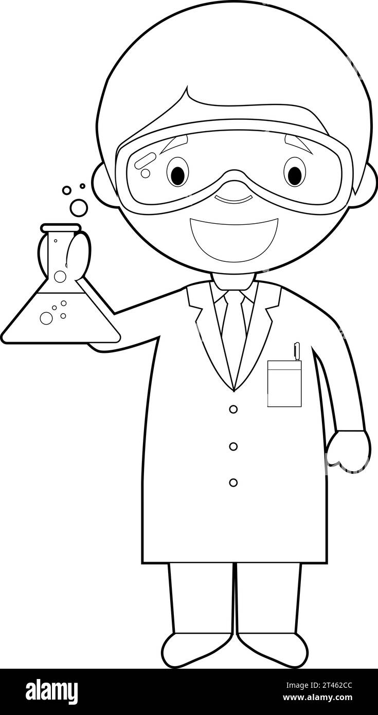 Illustration vectorielle de dessin animé facile à colorier d'un scientifique. Illustration de Vecteur