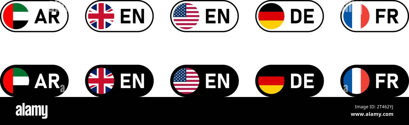 Basculer style curseur bouton de sélection de drapeau ensemble d'icônes comprenant UAE UK USA Allemagne et France drapeaux. Image vectorielle. Illustration de Vecteur