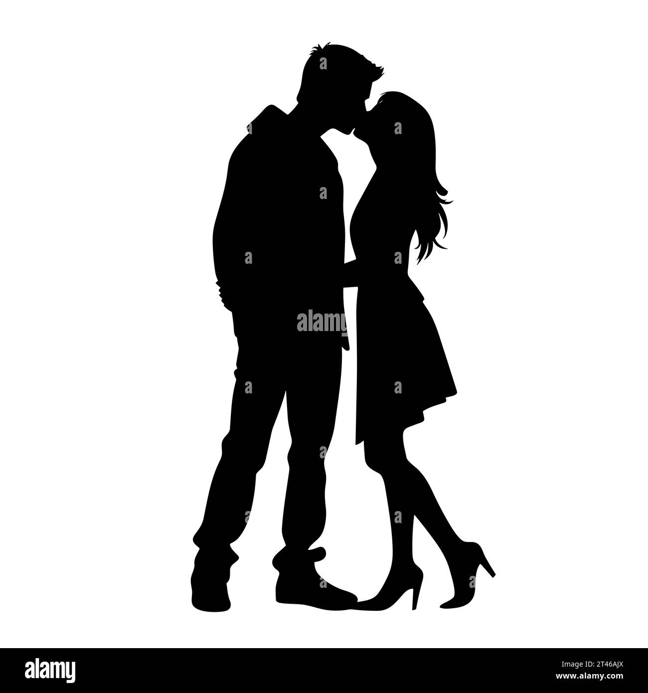 Silhouette de couple embrassant. Icône noire de couple d'embrasser sur fond blanc Illustration de Vecteur