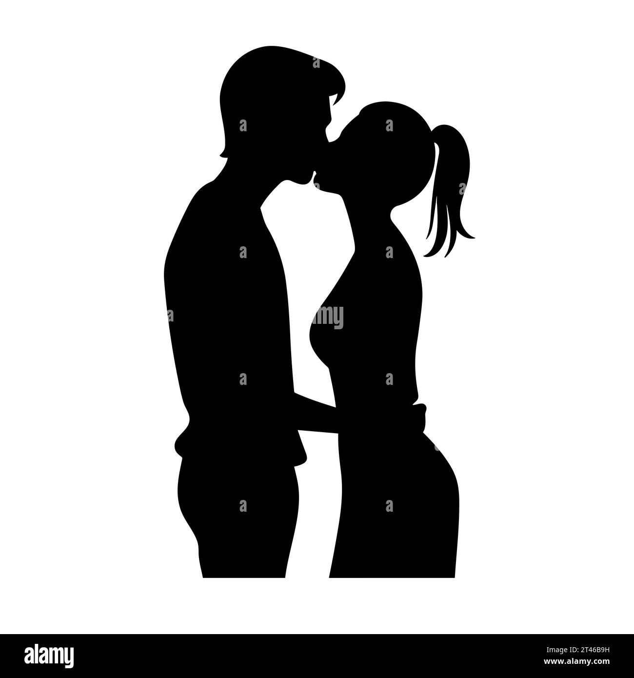 Silhouette de couple embrassant. Icône noire de couple d'embrasser sur fond blanc Illustration de Vecteur