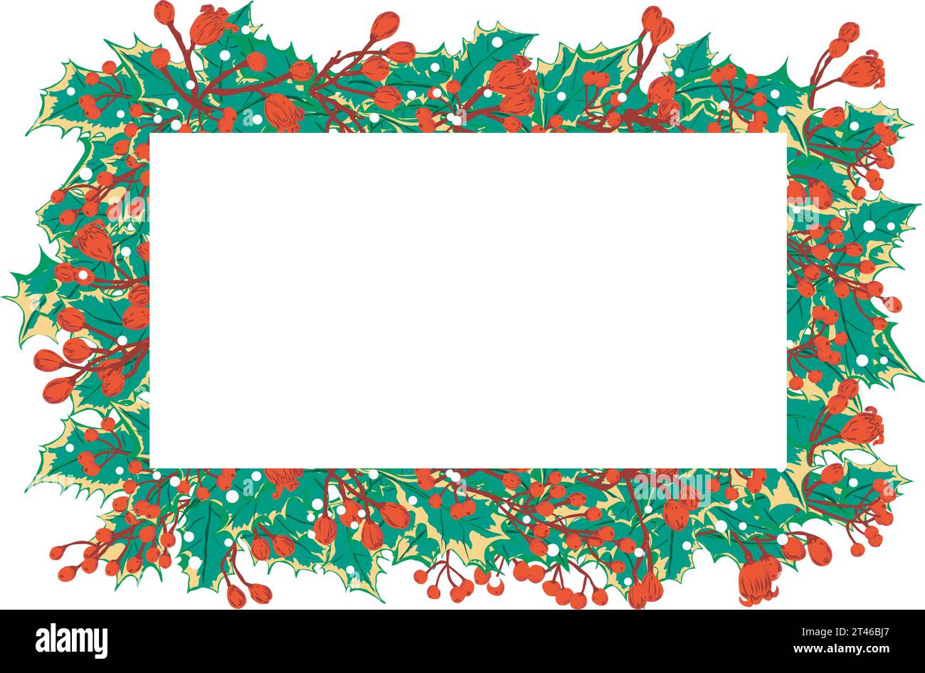 Fond, bannière ou cadre de feuilles et de fruits de Noël. Espace de texte. Thème de Noël Illustration de Vecteur