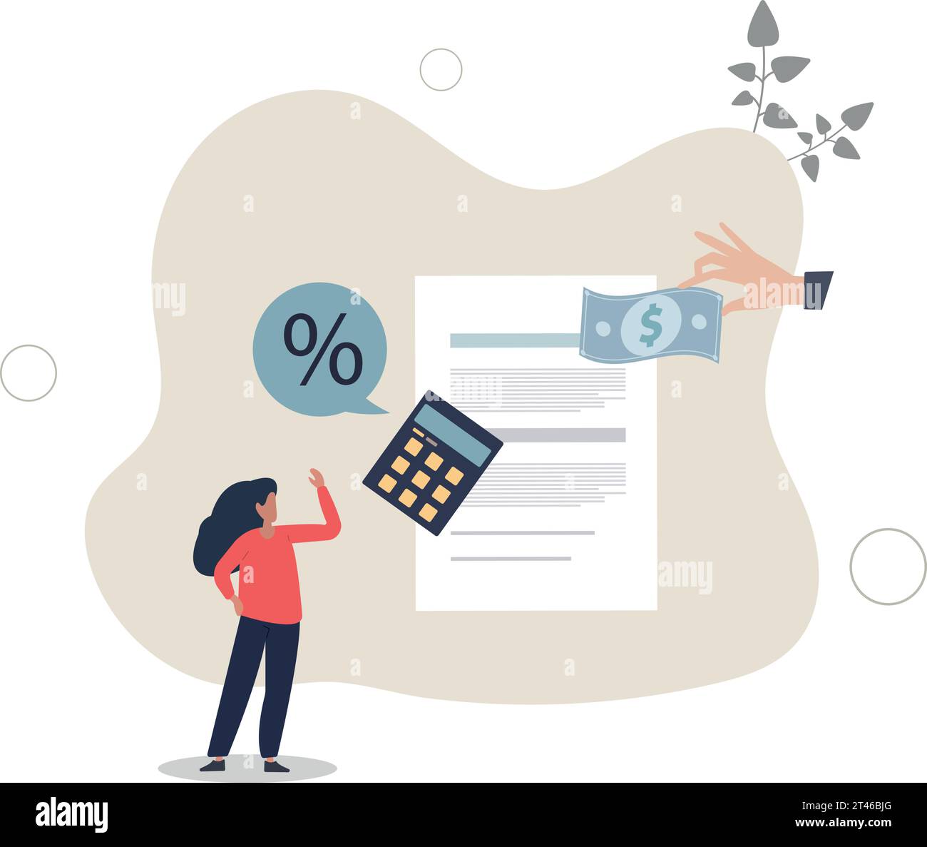 Calcul de l'impôt sur le revenu et remboursement financier de la TVA. Calcul du paiement gouvernemental après analyse comptable du budget annuel. Illustration de Vecteur