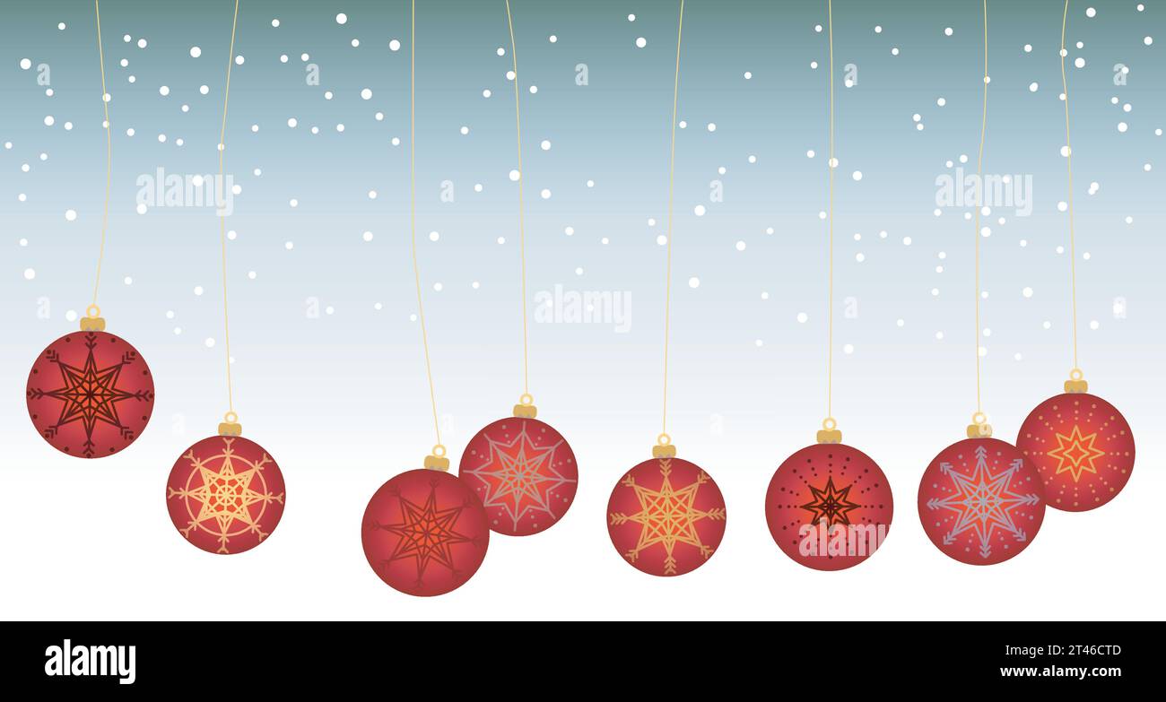 Fond ou bannière avec des boules de noël dans la zone inférieure avec un ciel étoilé. Espace de texte. Thème de Noël Illustration de Vecteur