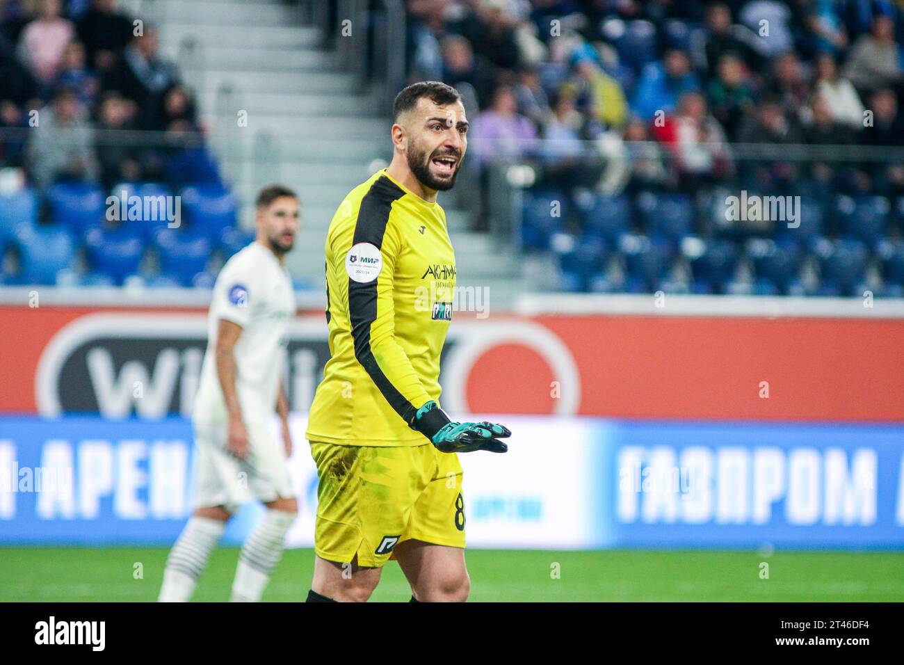 Saint-Pétersbourg, Russie. 28 octobre 2023. Giorgiy Shelia (8) d'Akhmat vu en action lors du match de football russe de Premier League entre le Zenit Saint-Pétersbourg et Akhmat Grozny à Gazprom Arena. Score final ; Zenit 2:1 Akhmat Grozny. (Photo Maksim Konstantinov/SOPA Images/Sipa USA) crédit : SIPA USA/Alamy Live News Banque D'Images