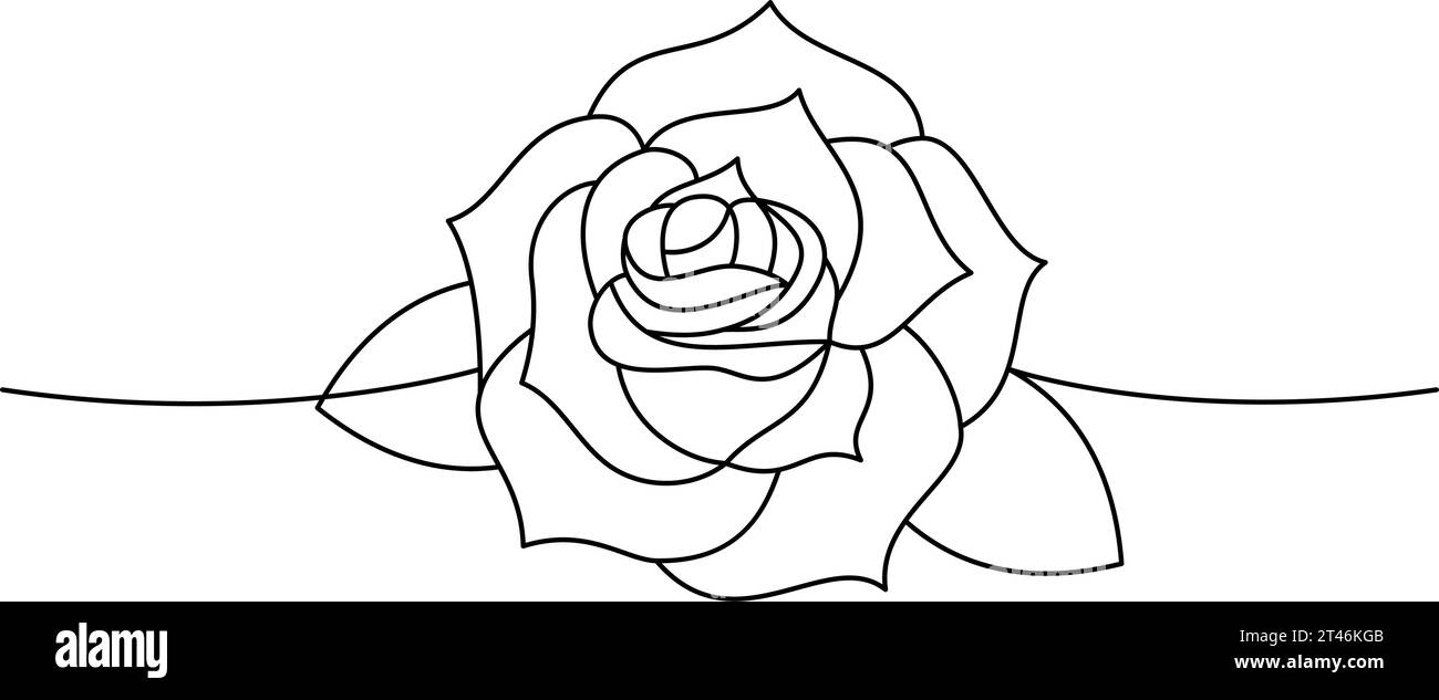 Fleur de rose dessin continu d'une ligne. Illustration continue d'une ligne de tatouage Old School. Illustration linéaire minimaliste vectorielle. Illustration de Vecteur