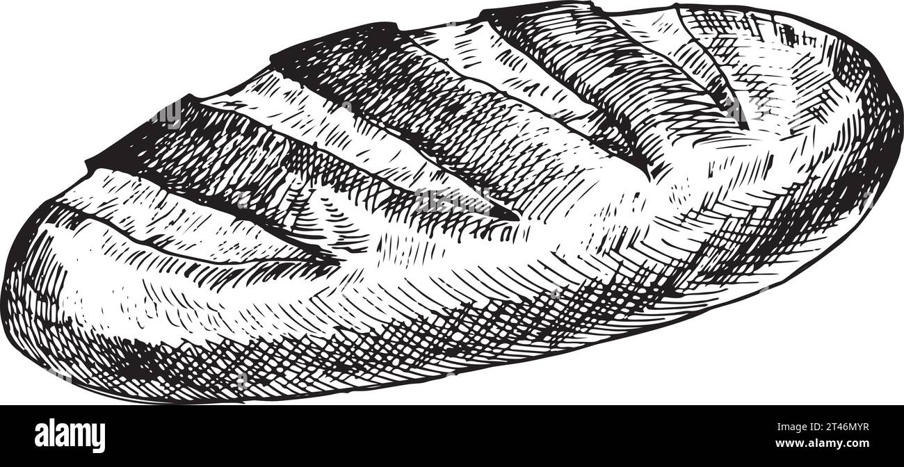 Illustration graphique vectorielle du pain. Croquis noir et blanc sur fond blanc. Convient pour logo, conception de boulangerie, papier d'emballage Illustration de Vecteur