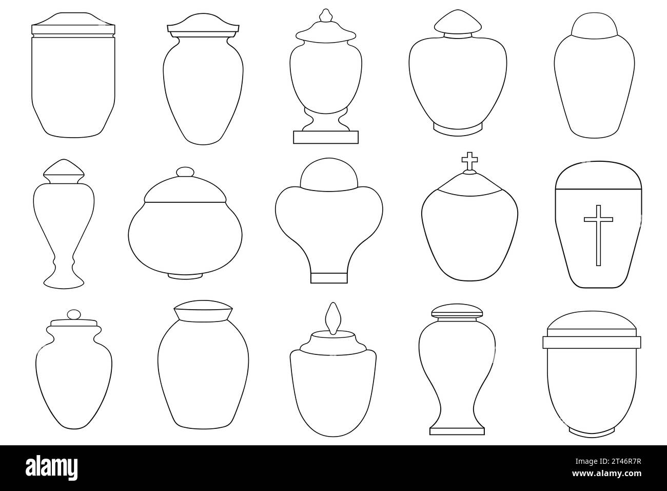 Illustration de différentes urnes de crémation funéraires isolées sur blanc Banque D'Images