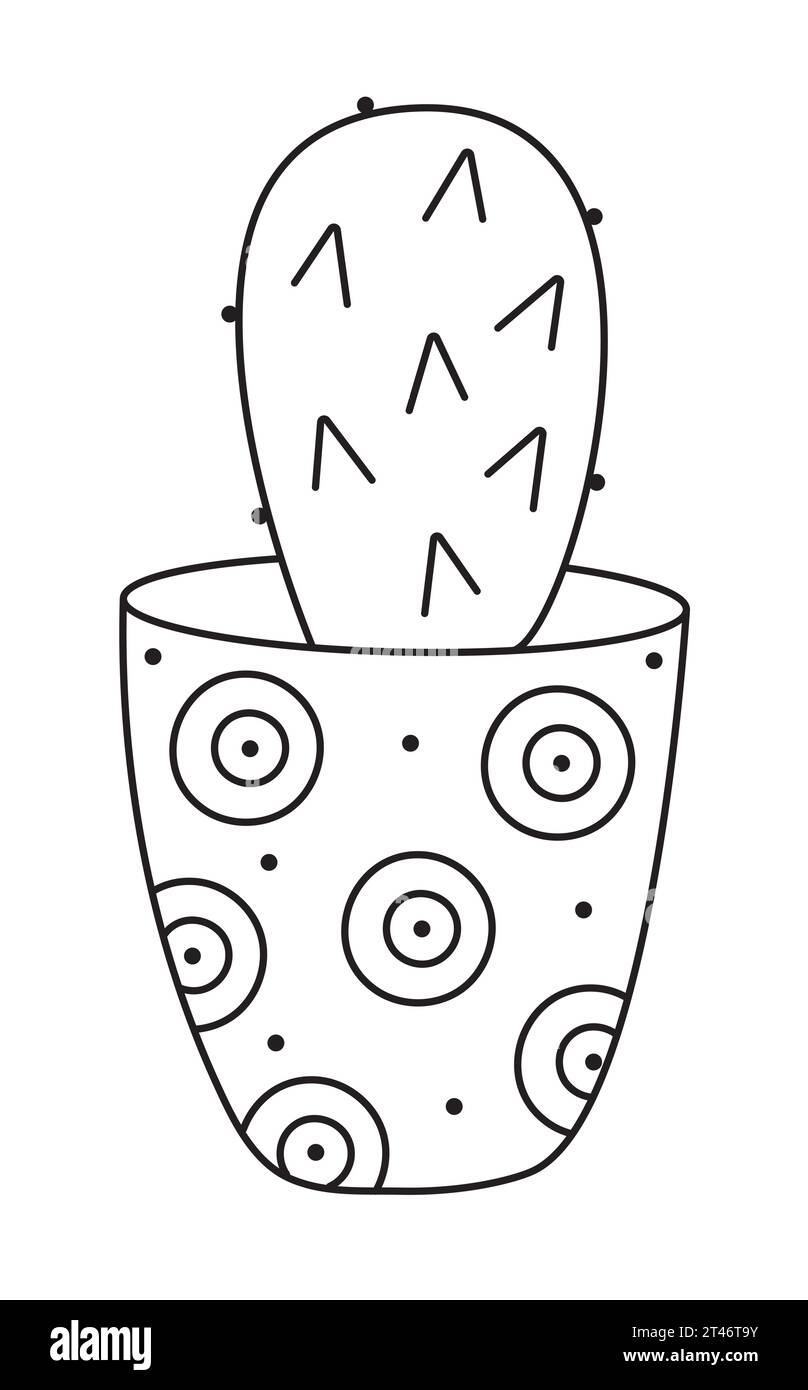 Cactus dans un pot, vecteur de ligne noire doodle Illustration de Vecteur