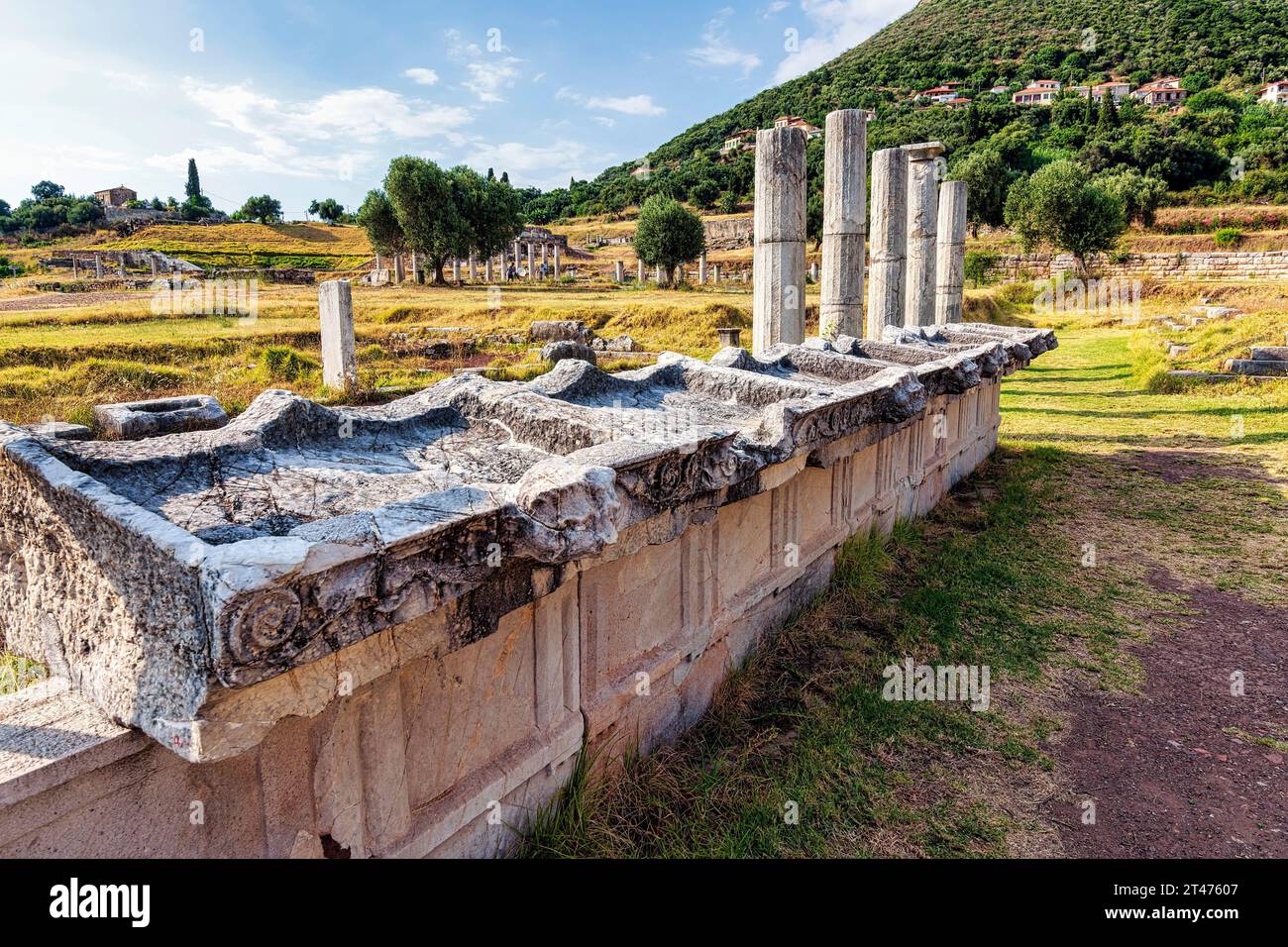 Ruines de l'ancienne ville grecque de Messénie, Péloponnèse, Grèce. Messini antique a été fondée en 371 av. J.-C. après la défaite du général thébain Epaminondas Banque D'Images