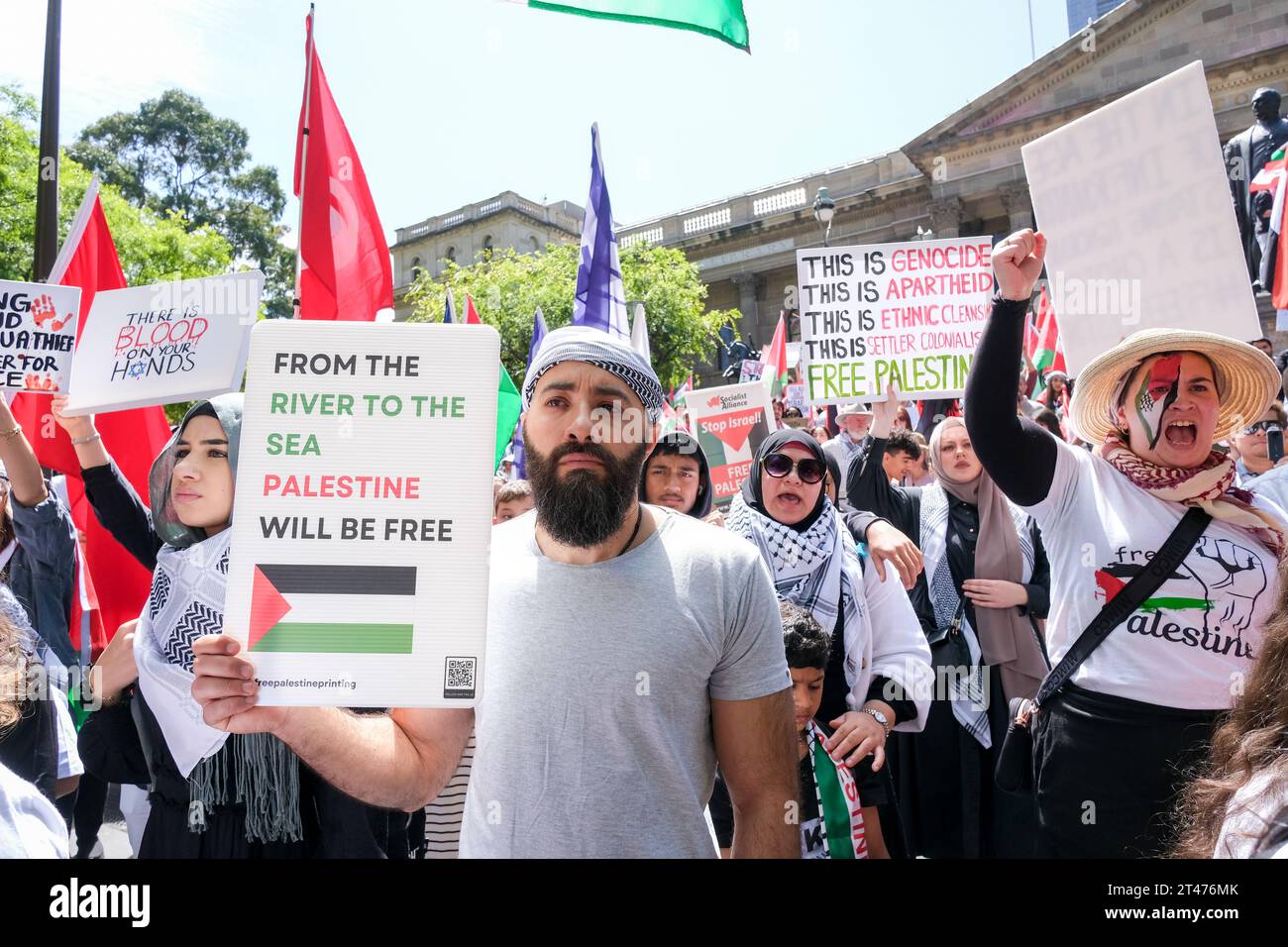 Un rassemblement pro-palestinien à Melbourne, Victoria, Australie Banque D'Images