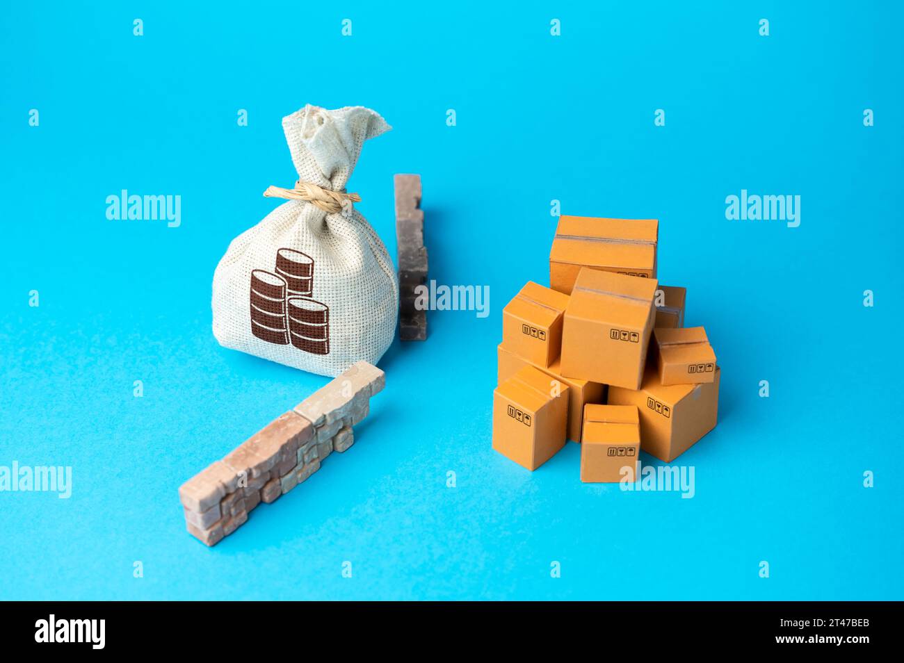 Forte demande de marchandises. Protection du marché intérieur contre l'importation de marchandises faisant l'objet d'un dumping de prix. Forcer un accord commercial. La demande crée l'offre. Banque D'Images