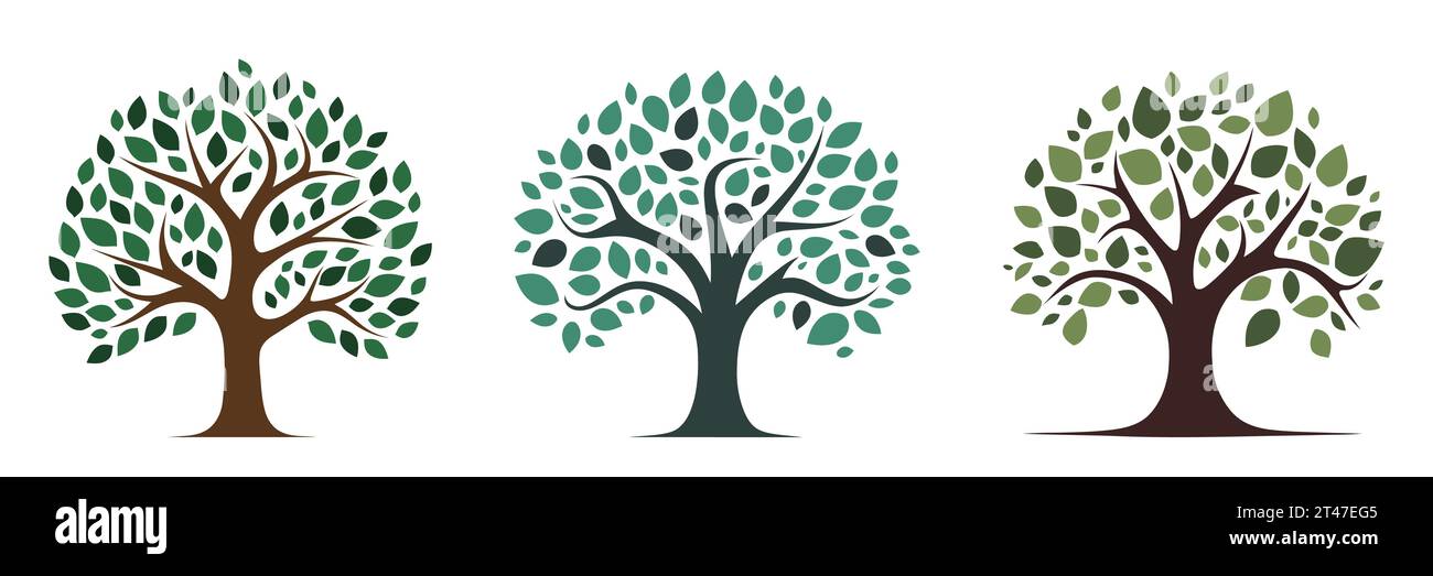 Logo arbre. Ensemble d'icônes d'arborescence isolées. Joli symbole d'arbre avec des feuilles. Illustration vectorielle. Illustration de Vecteur