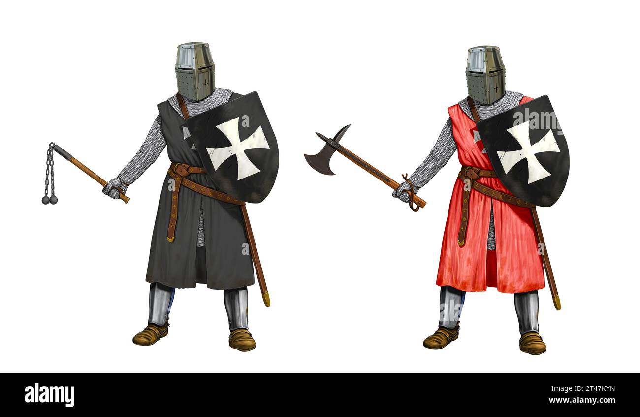 Chevaliers de l'ordre de Saint-Jean. Illustration numérique de chevalier médiéval. Banque D'Images