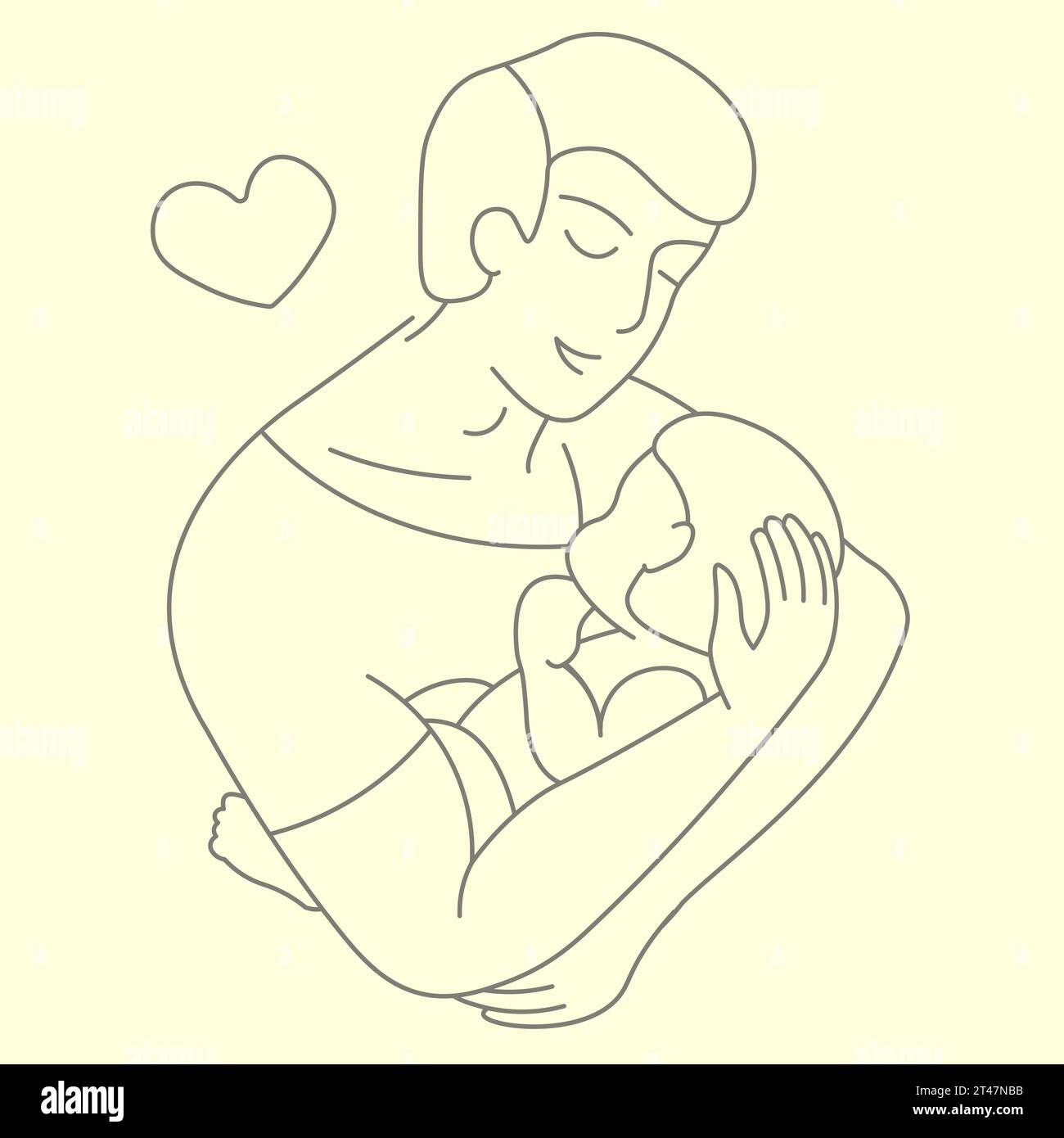 guy avec bébé dans son vecteur de ligne de bras Illustration de Vecteur