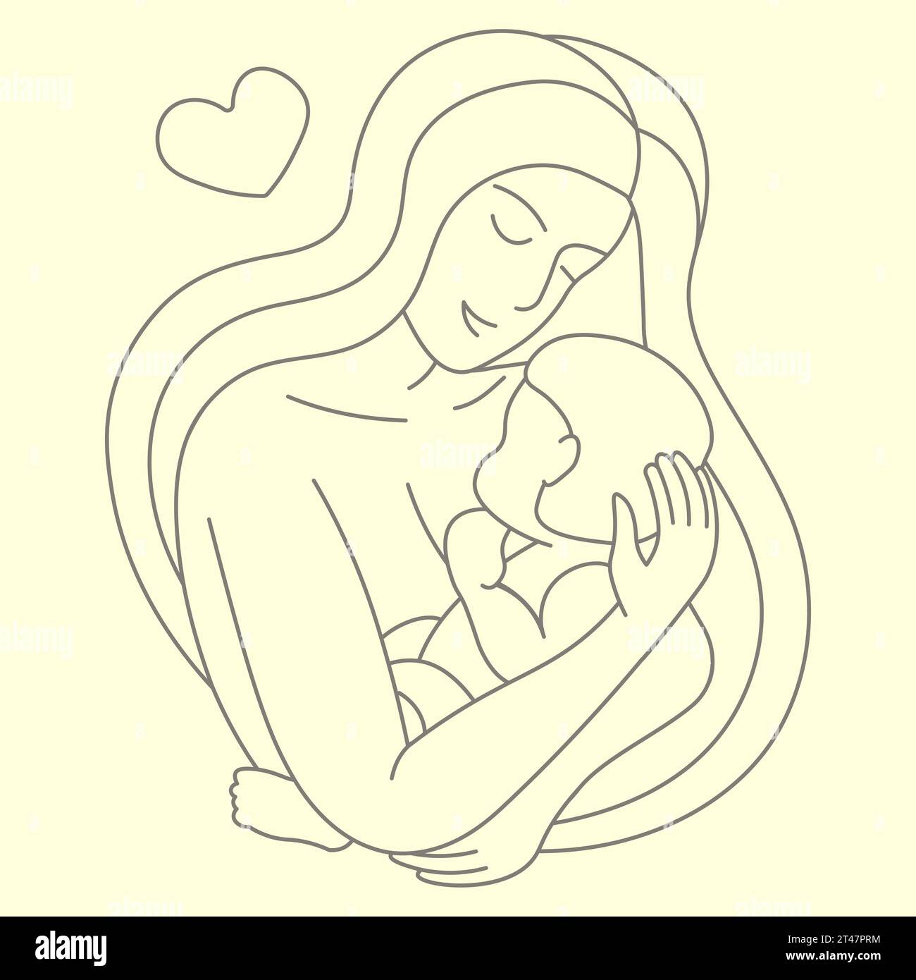 fille avec bébé dans son vecteur de ligne de bras Illustration de Vecteur