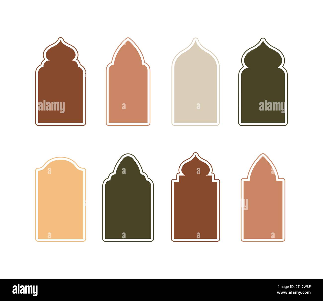 Fenêtres islamiques de style oriental. Ensemble d'arches arabes et de portes aux couleurs Boho. Silhouette de mosquée. Illustration vectorielle minimaliste Illustration de Vecteur