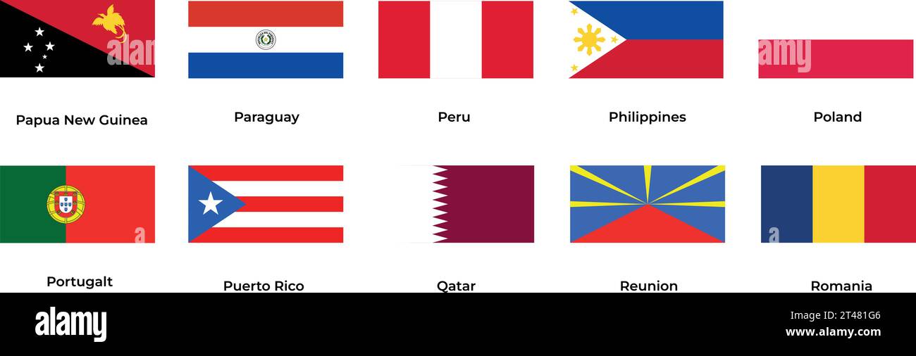 Drapeau national de Papouasie-Nouvelle-Guinée Pérou Philippines Pologne Portugal Porto Rico Qatar Roumanie Illustration de Vecteur