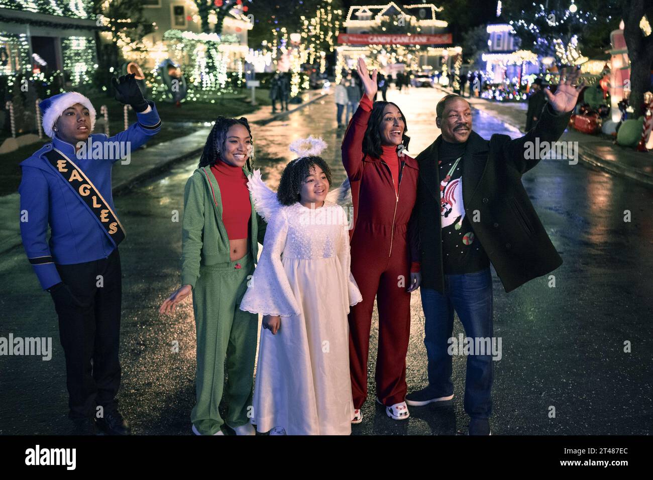 Candy Cane Lane Eddie Murphy, Tracee Ellis Ross, Madison Thomas, Thaddeus J. Mixson et Genneya Walton Banque D'Images