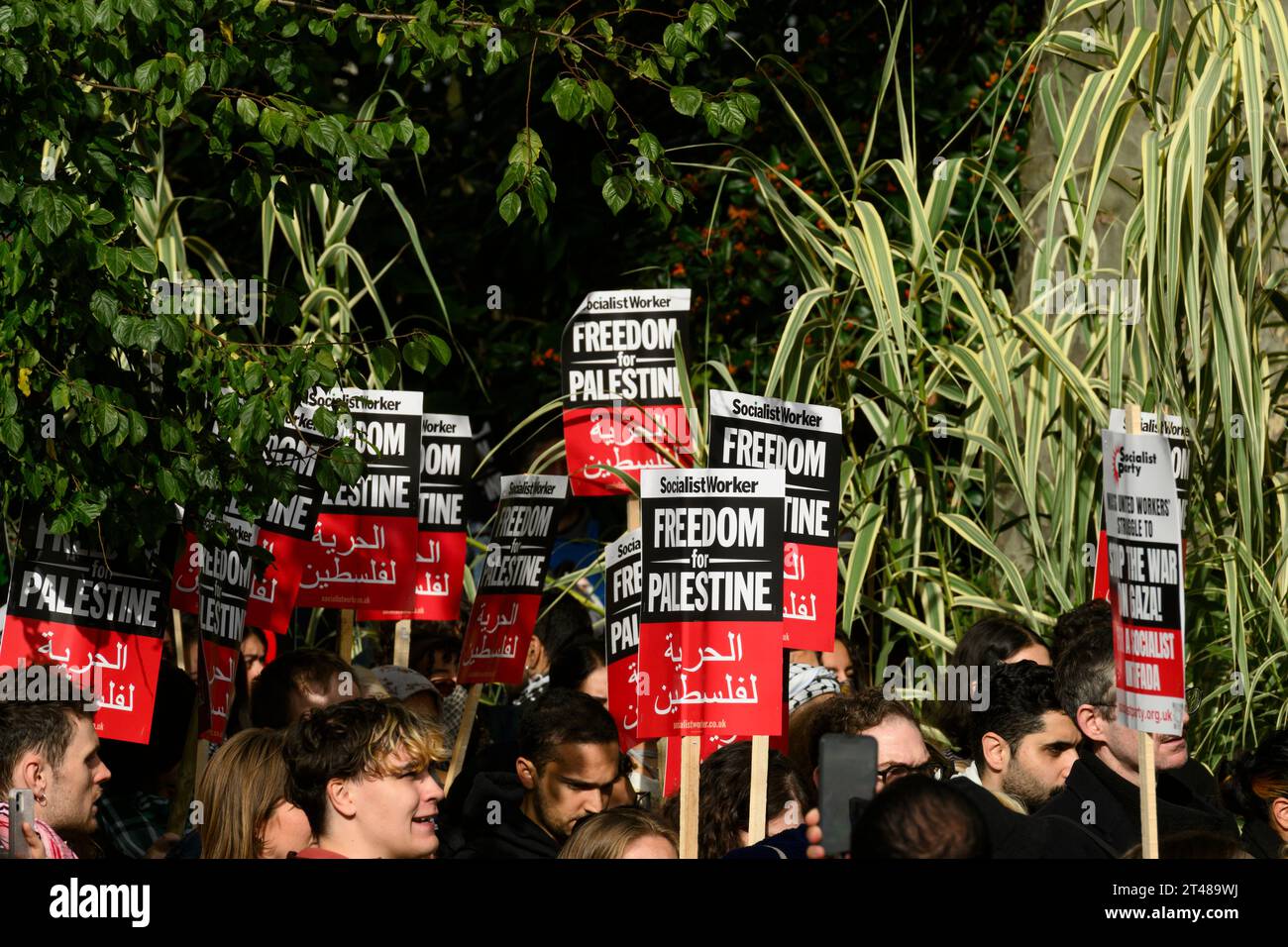 Marcheurs au début d'une marche pro-palestinienne appelant à un cessez-le-feu de l'offensive militaire en cours à Gaza par les forces de défense israéliennes. La marche Banque D'Images