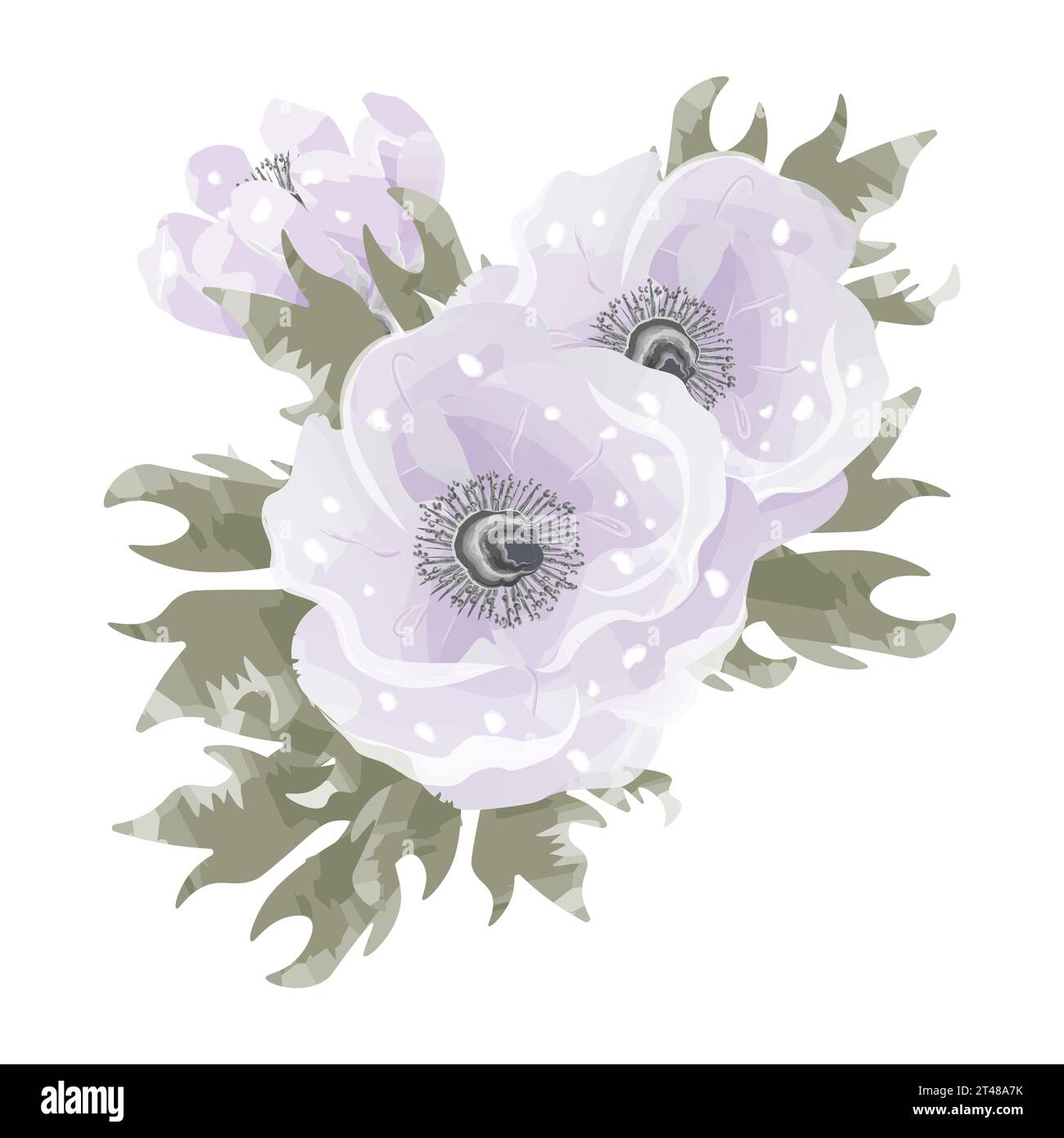 composition de trois délicates fleurs violettes et feuilles d'aquarelle Illustration de Vecteur