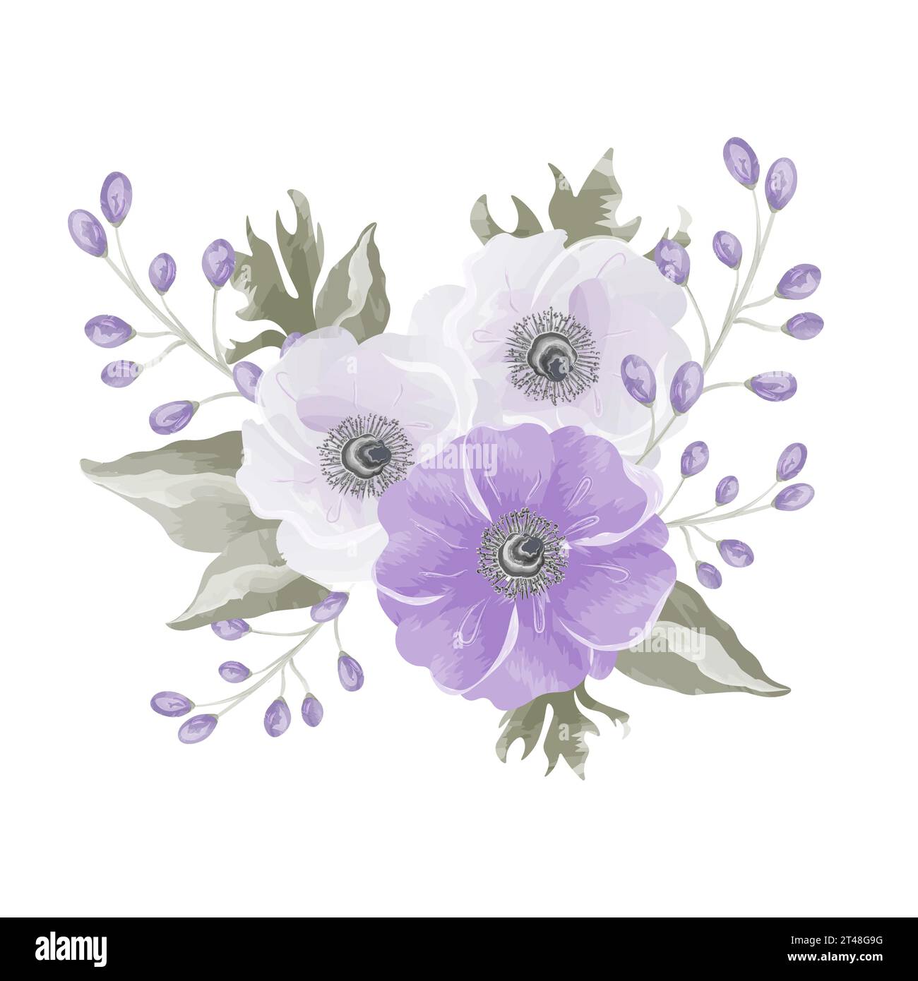 composition aquarelle de trois fleurs violettes et roses Illustration de Vecteur