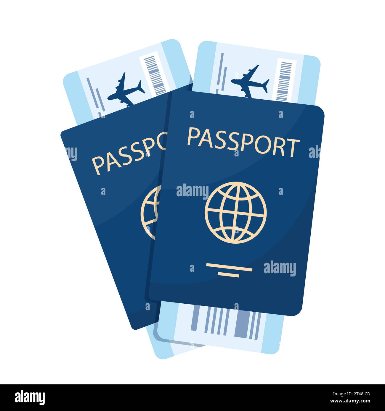 Deux passeports avec cartes d'embarquement. Billets d'avion à l'intérieur des passeports. Concept de voyage aérien. Concept touristique. Illustration vectorielle Illustration de Vecteur