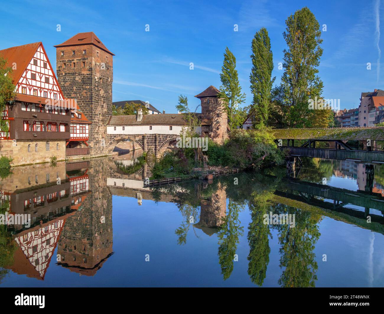 Weinstadel avec Henkerbrücke et Henkersteg, Pegnitz, Nuremberg, moyenne-Franconie, Bavière, Allemagne, Europe Banque D'Images