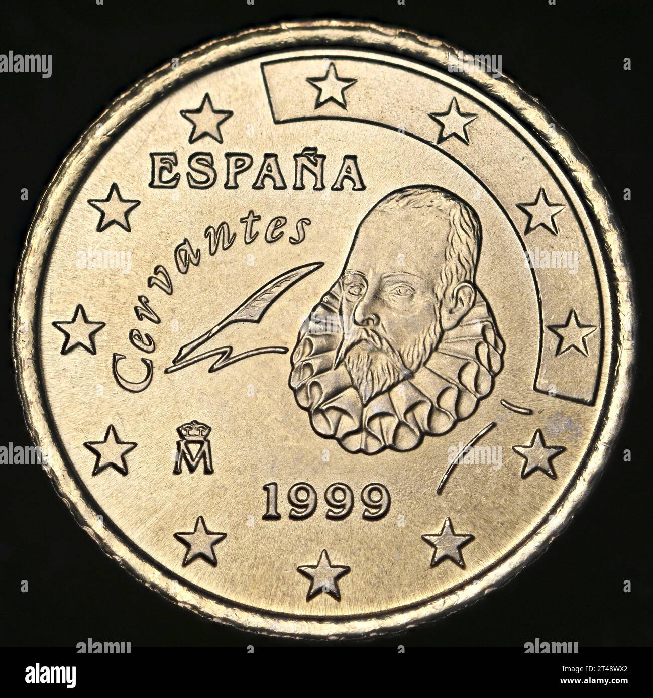 Pièce espagnole de 50c Euro - Cervantes, auteur Banque D'Images