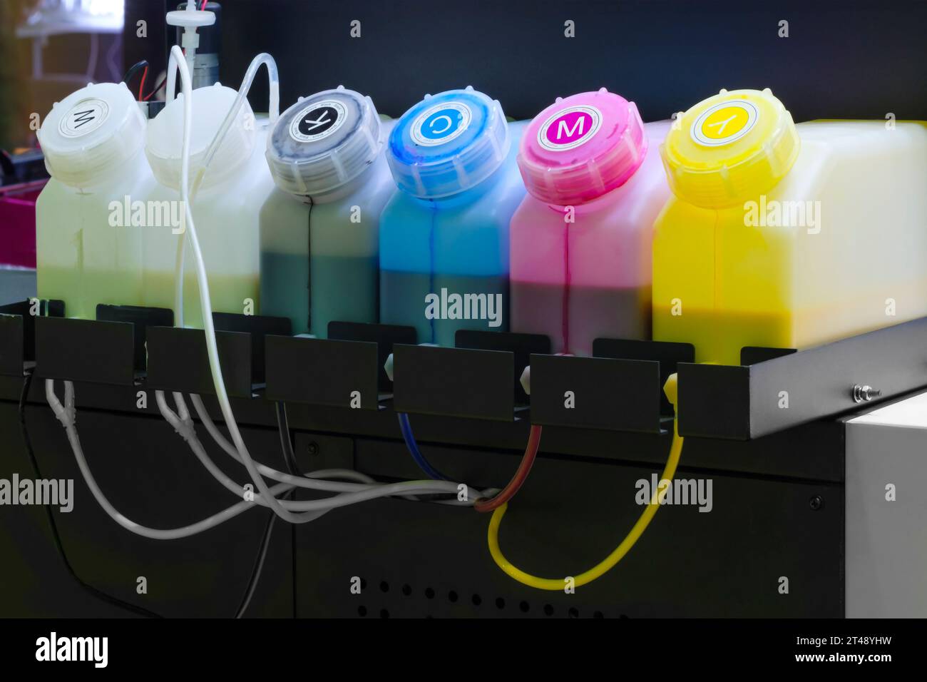 Toners de couleurs dans l'imprimante numérique, peignez les couleurs CMJN Banque D'Images