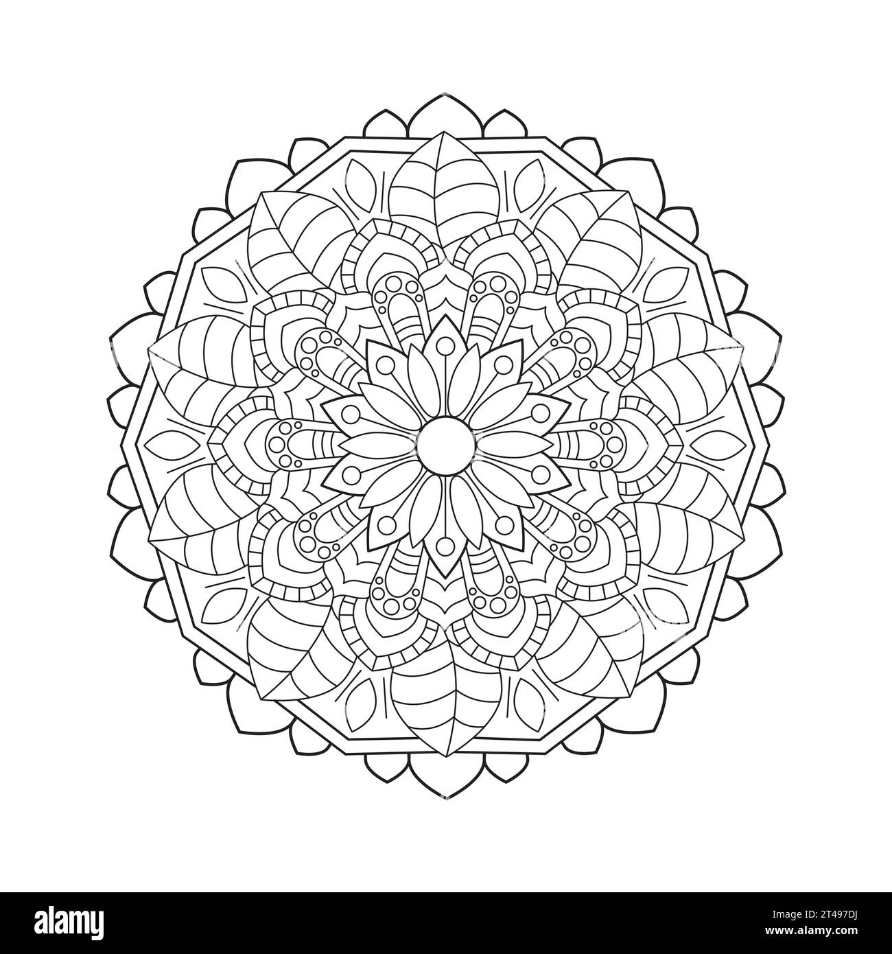 Conception de motif Mandala circulaire pour une page à colorier ou un livre à colorier. Contour rond décoratif page de livre dans le style ethnique Illustration de Vecteur