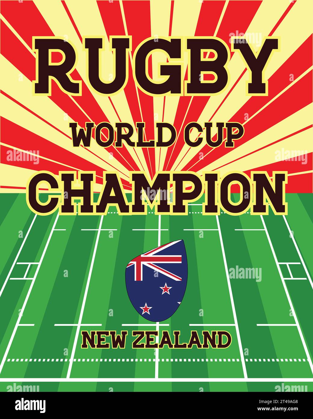 Nouvelle-Zélande Champion Rugby World Cup avec Rugby Green Field, Pop Art style Vector Illustration image abstraite modifiable Illustration de Vecteur